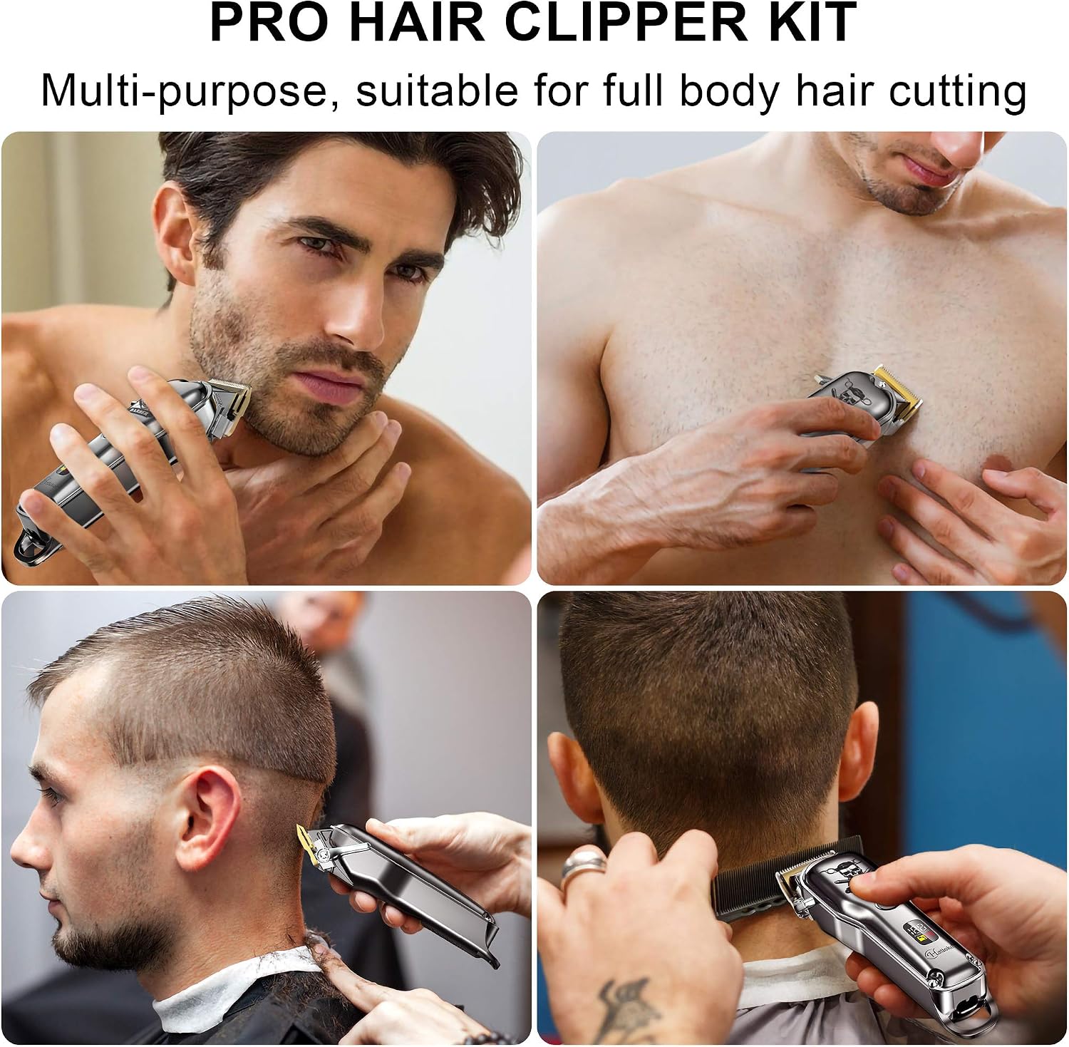Hair Cutting Kit Pro Hair Clippers for Men Professional Barber Clippers IPX7 Waterproof Cordless Beard / Hair Trimmer