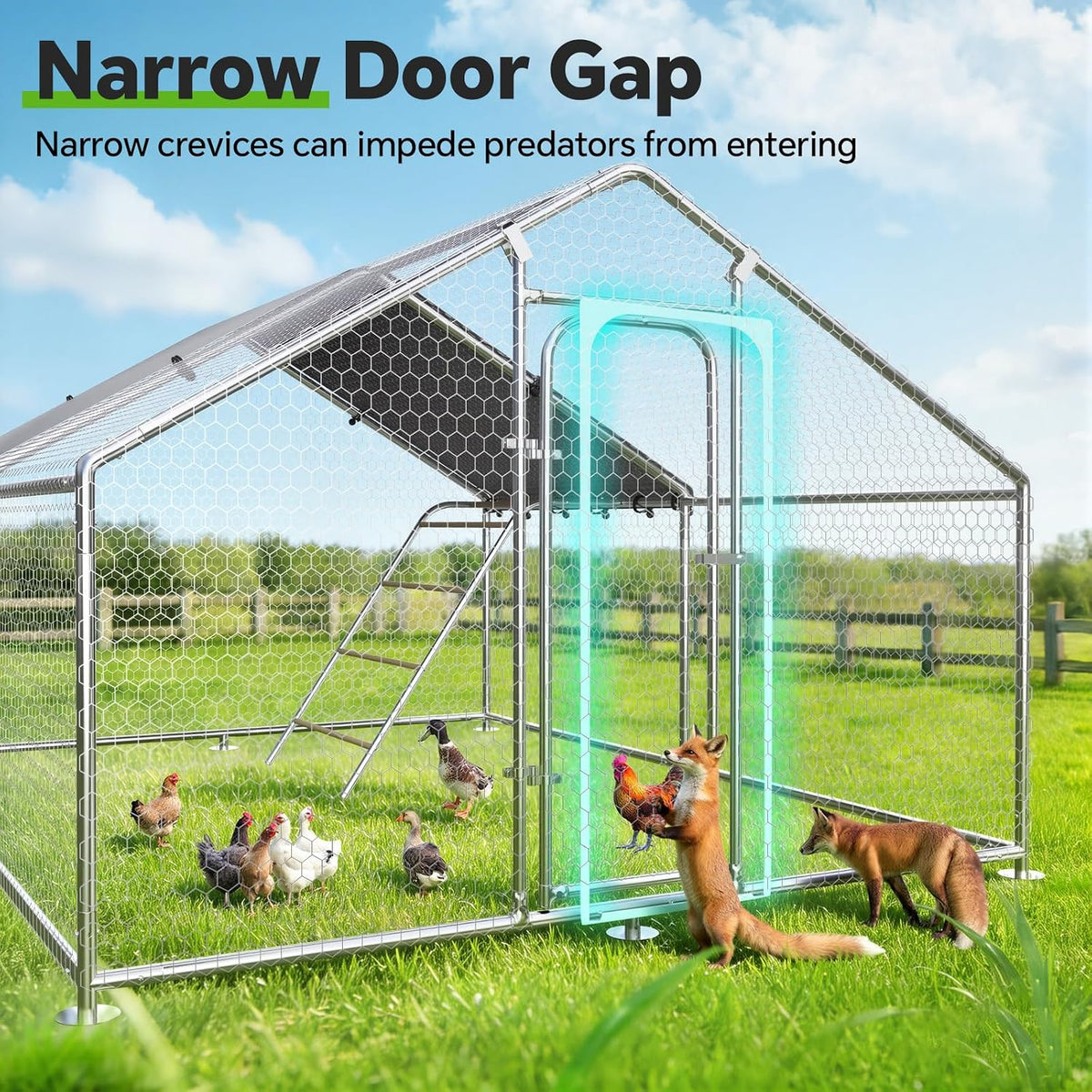 9.9x13.2 FT Metal Chicken Coop, Walk-in Poultry Run Enclosure