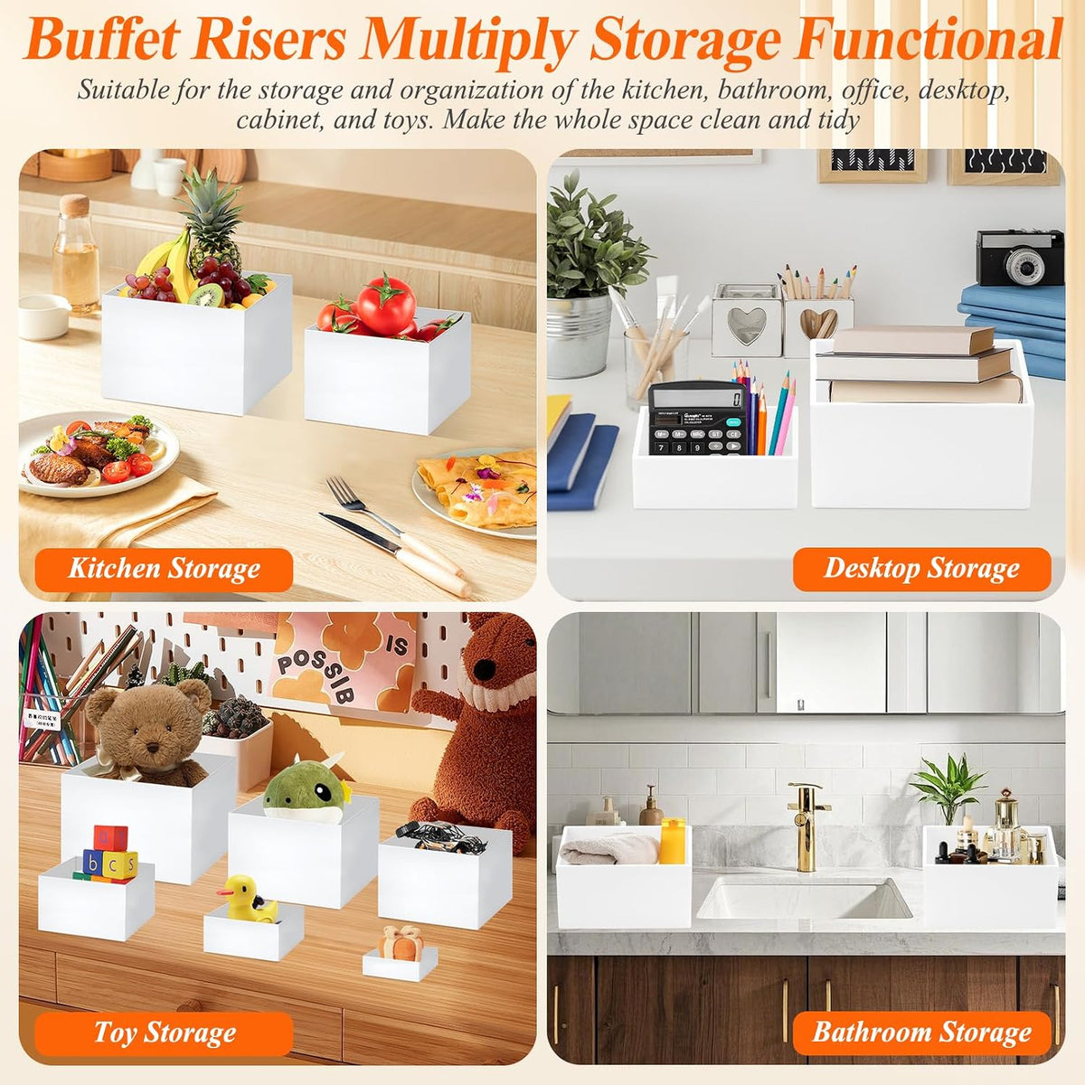 White Acrylic Buffet Risers and Stand Food Risers with Mini Sign and Maker