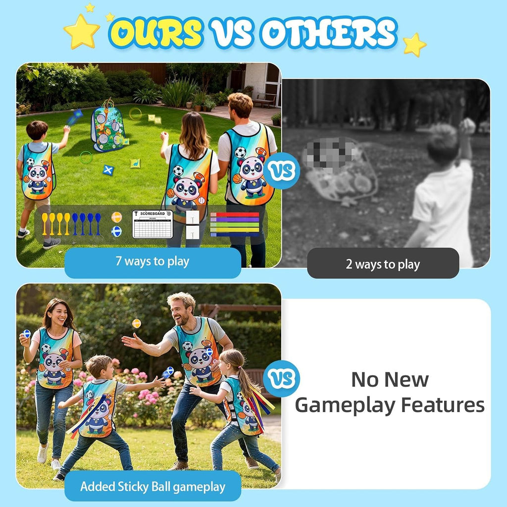 Toddler Bean Bag Toss Game for Kids 3-8, 7-in-1 Outdoor Cornhole Board Set with Ring Toss, Sticky Balls Darts