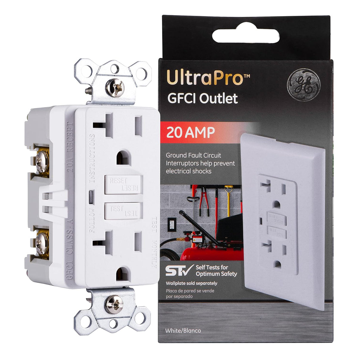 GE GFCI Outlet 20 Amp, Self Testing, Non-Tamper Resistant, UL Safety Listed
