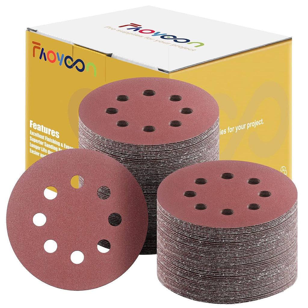 Sanding Disc 5 Inch 8 Hole, 100 Pcs Orbital Sanding Discs Hook and Loop, Sandpaper for Wood, 120 Grit Sand Paper for