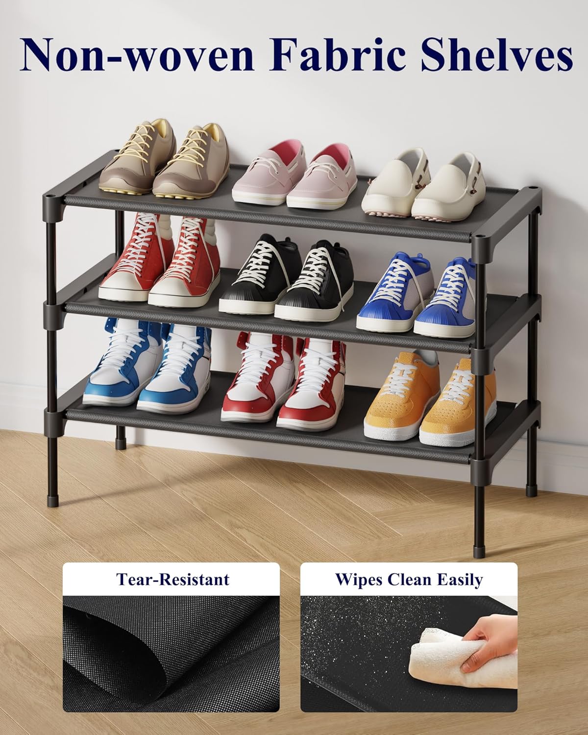 Shoe Rack - Non-Woven Shoe Rack Shelf, Shoe Organizer for Closet, Entryway, Garage & Corridor, Stackable Shoe