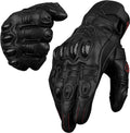 Leather Motorcycle Gloves for Men - Carbon Fiber Knuckle Protection, Motorbike Powersports, Dirt Bike, Touchscreen