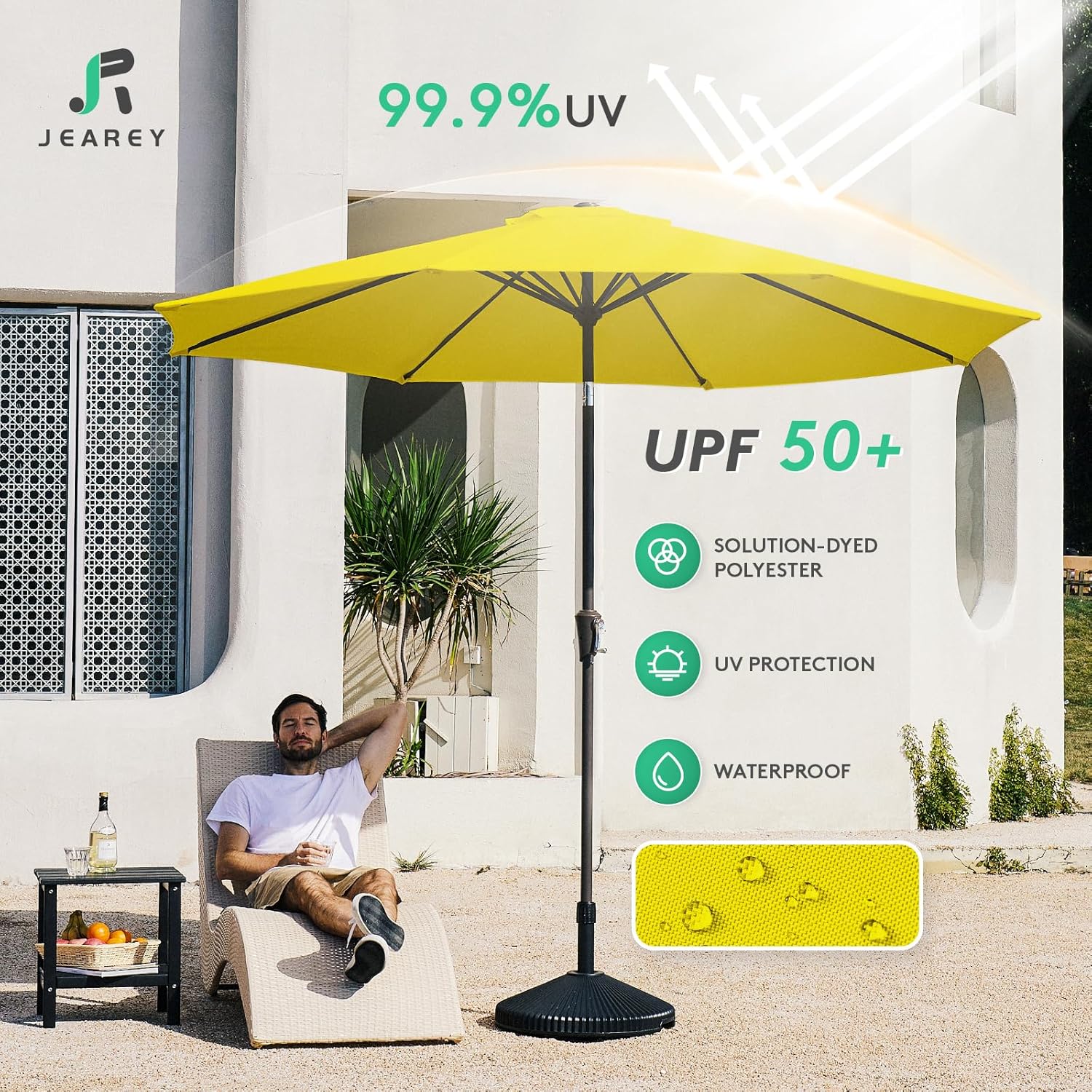 10FT Outdoor Patio Umbrella Outdoor Table Umbrella with Push Button Tilt and Crank, Market Umbrella 8 Sturdy Ribs UV