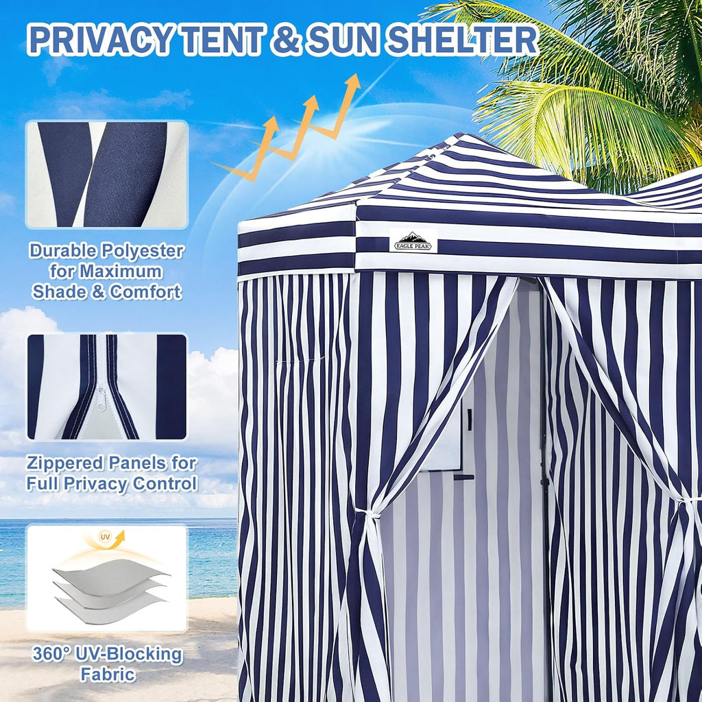 Outdoor Pop Up Changing Room 8x4 ft, 2-Room Portable Privacy Shelter for Beach, Pool, Photoshoots or Dressing Room