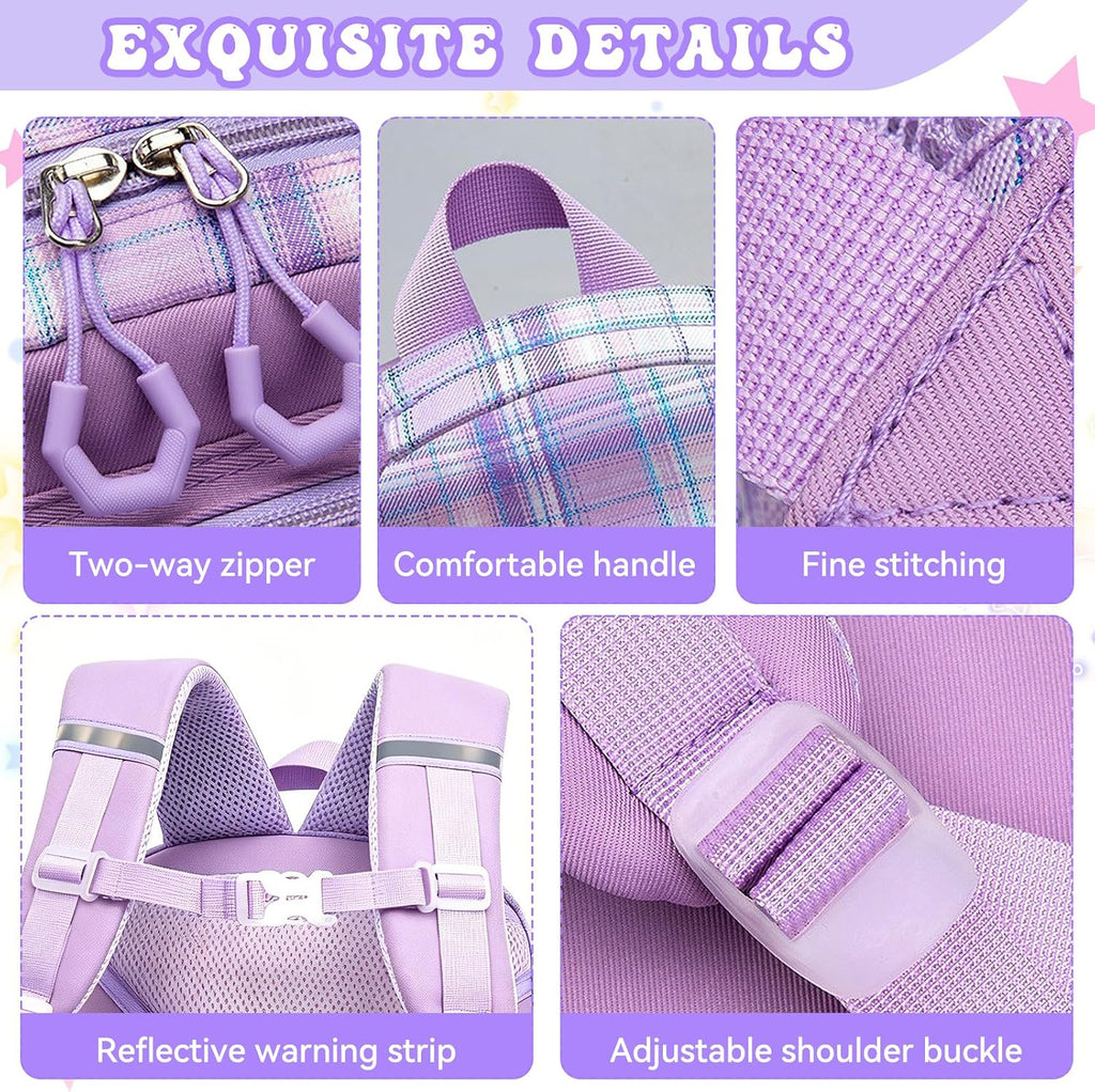 Backpack for Girls,Cute Plaid Backpack,Preppy Bookbag for Elementary & Middle School Students,Large Capacity School