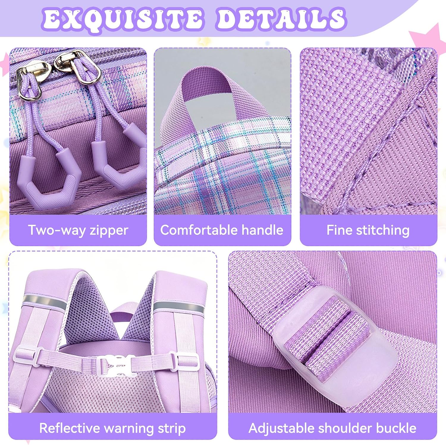 Backpack for Girls,Cute Plaid Backpack,Preppy Bookbag for Elementary & Middle School Students,Large Capacity School
