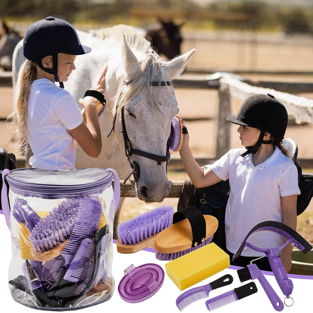 9 Pcs Horse Grooming Kit Tack Room Supplies, Cute, Purple