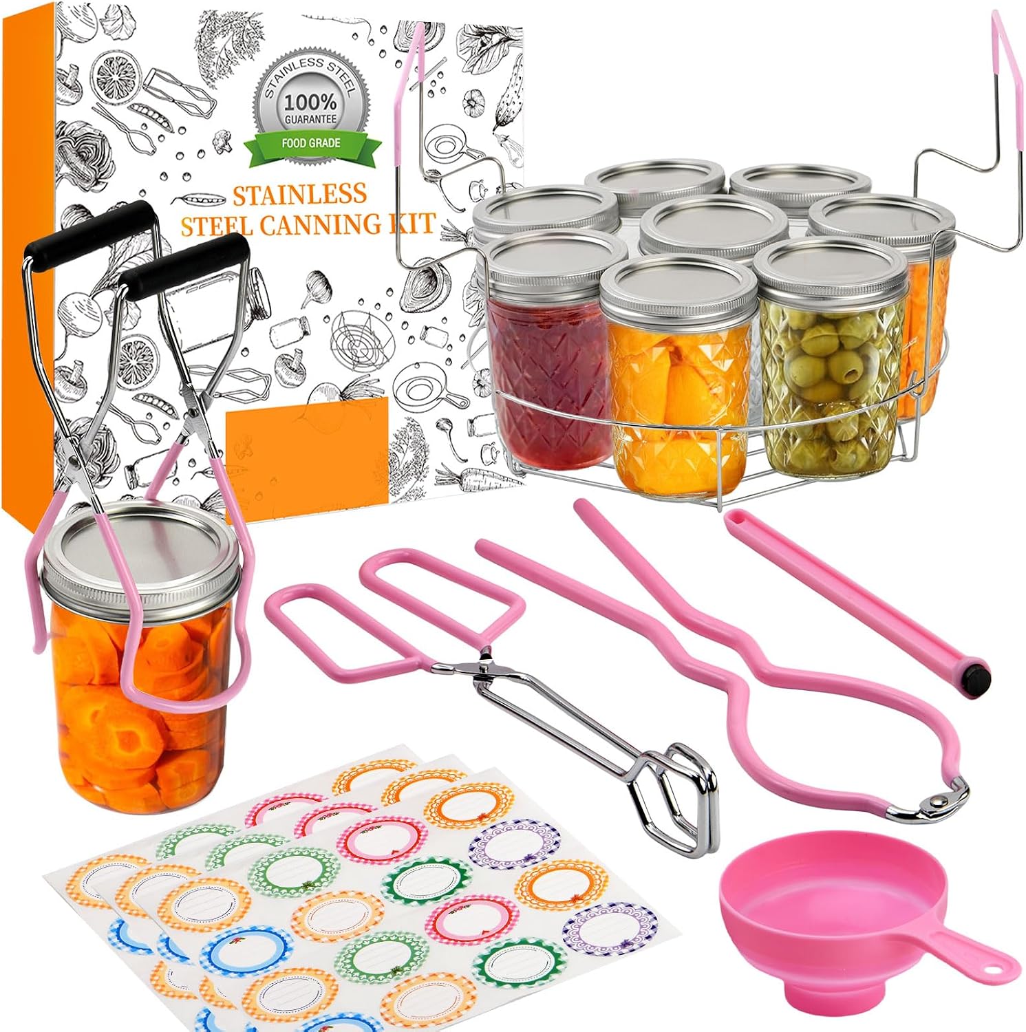 Canning Supplies Starter Kit with Stainless Steel Canning Rack and Accessories Tools, Includes Canning Jar lifter