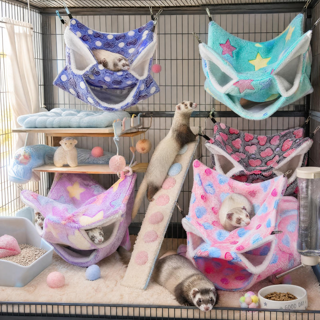 6 Pcs Rat Hammocks Small Ferret Hanging Bed, Fresh Pattern