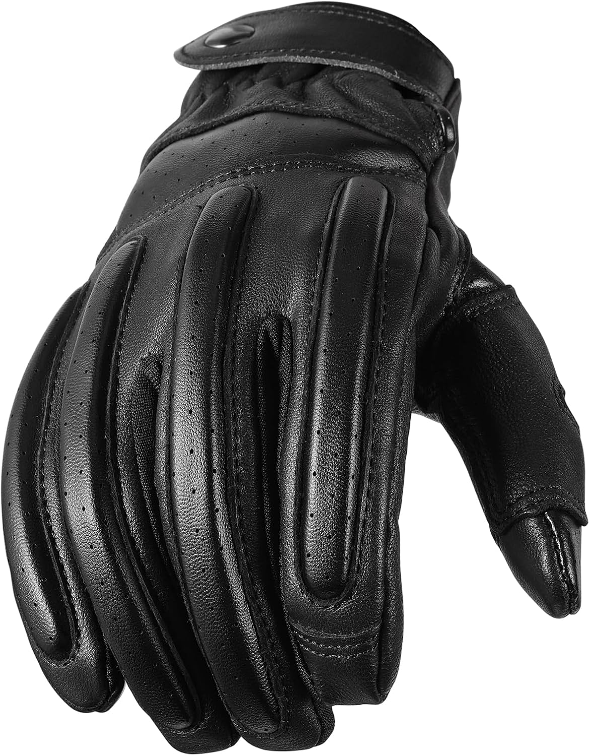 Leather Motorcycle Gloves for Men，Goatskin Riding Touchscreen | Perforated Breathable Summer Gloves for
