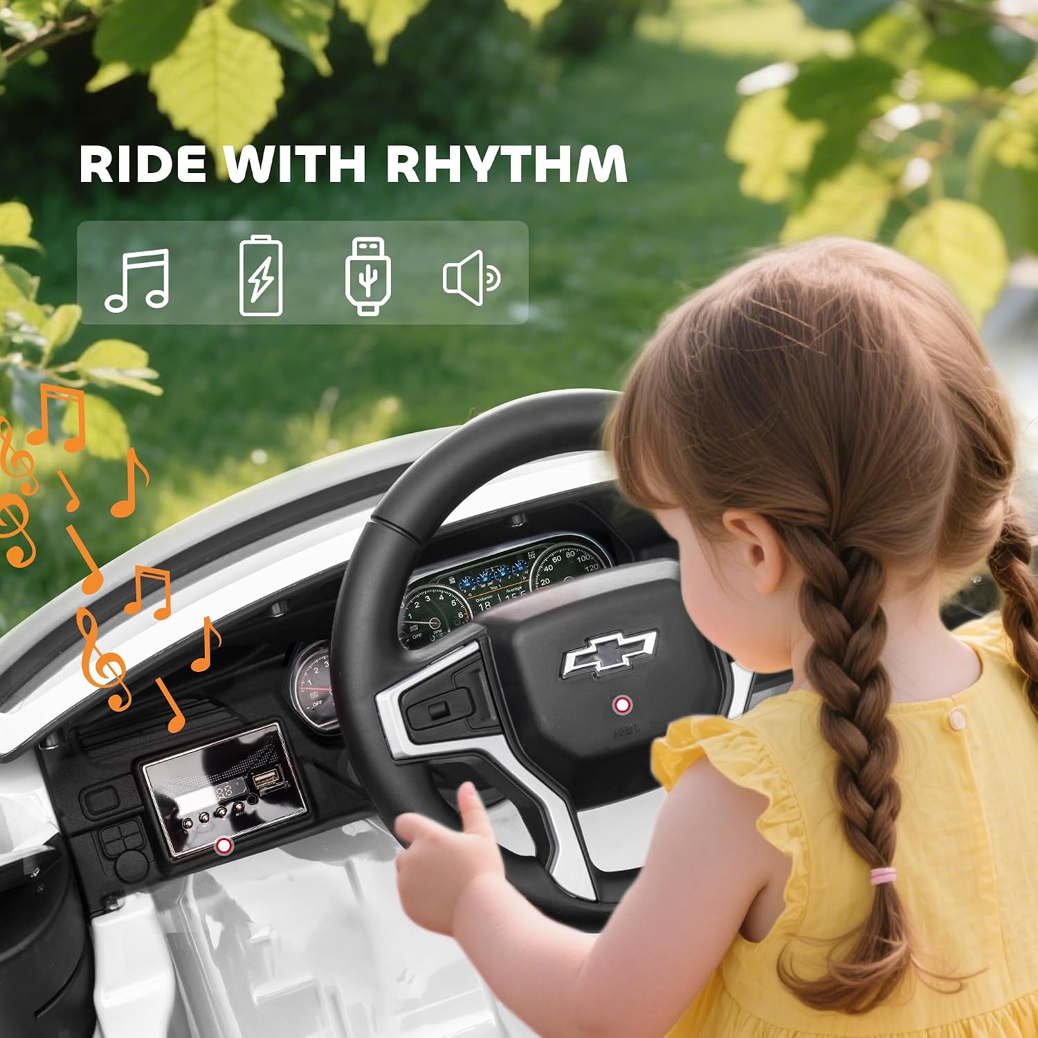 Licensed Chevrolet Tahoe Ride On Car Parent Remote Control White | 12V 7AH Battery Power Ride On Toy, LED Lights