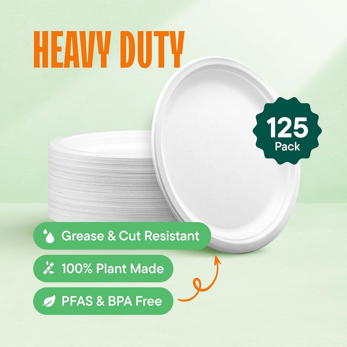 100% Compostable Disposable Paper Plates [125-Pack] - (PFAS-Free) - [10 Inch] Heavy Duty, Eco-Friendly, Biodegradable