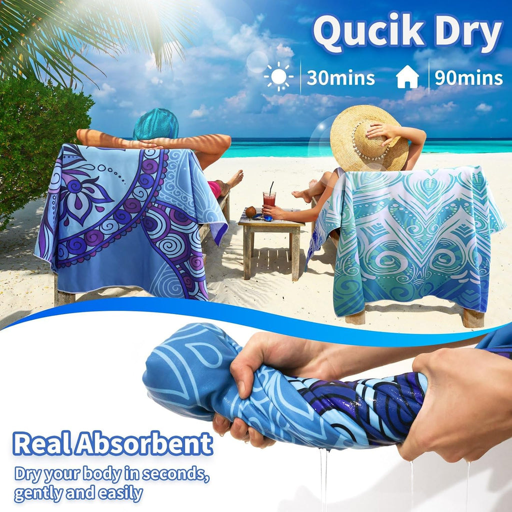 Beach Towels Oversized - 2 Pack 71"x 39" 250GSM Microfiber Beach Towels for Adults, Lightweight Quick Dry Absorbent
