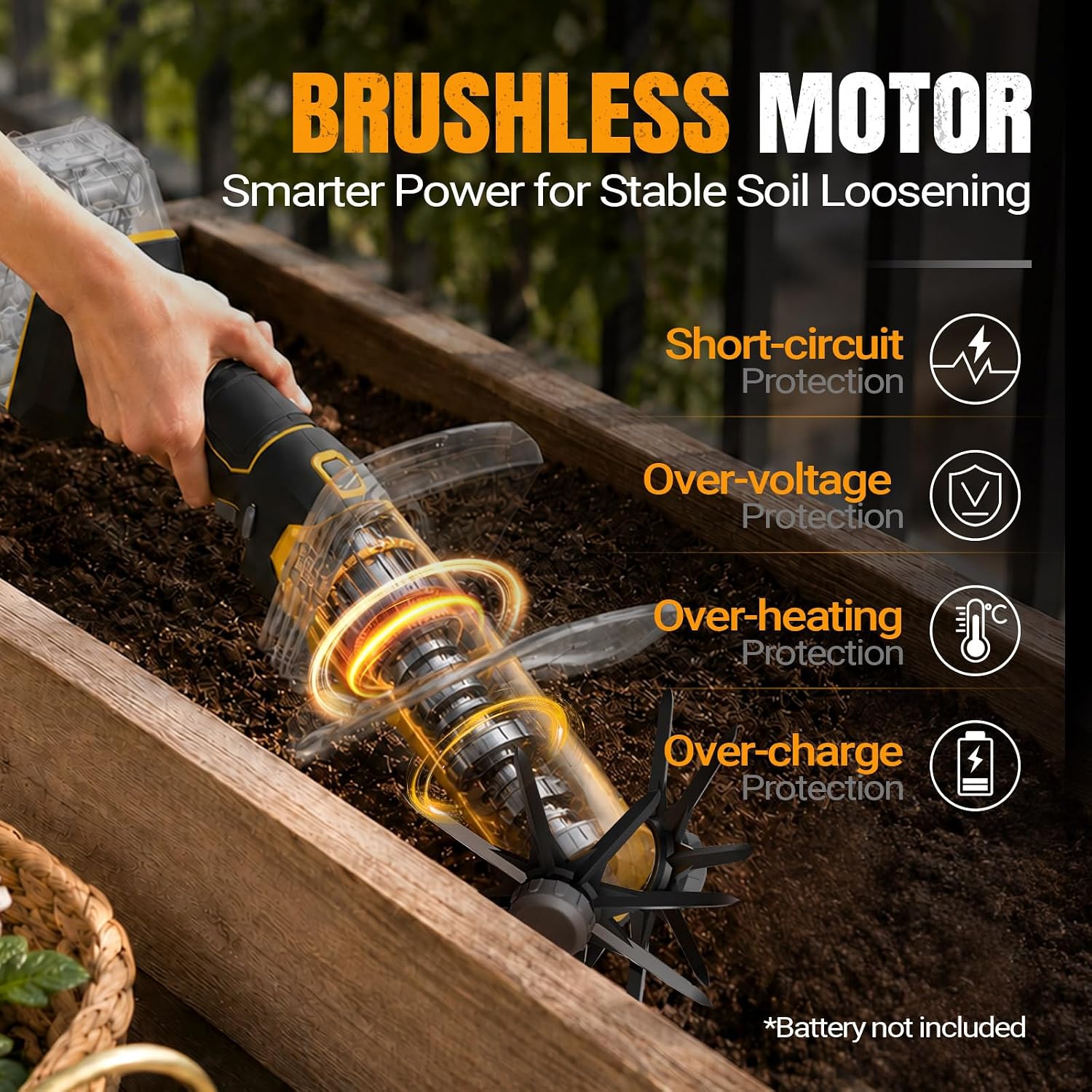 Mini Handheld Tiller Cultivator Compatible with Dewalt 20V Battery | Electric Cordless Garden Rototiller for