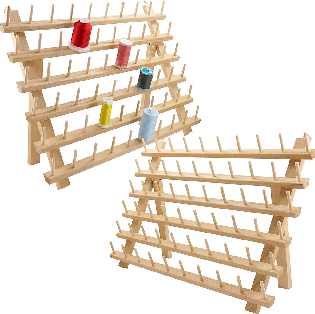 2X60 Spools Wooden Thread Rack | Thread Holder Organizer, with Hanging Hooks, Large Space, Used for Embroidery