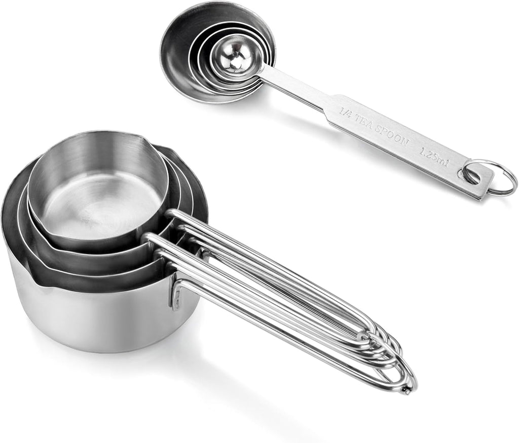 42917 Stainless Steel Measuring Cups and Spoons Set, 8-Piece Metal Measuring Set for Baking, Cooking, Dry and Liquid