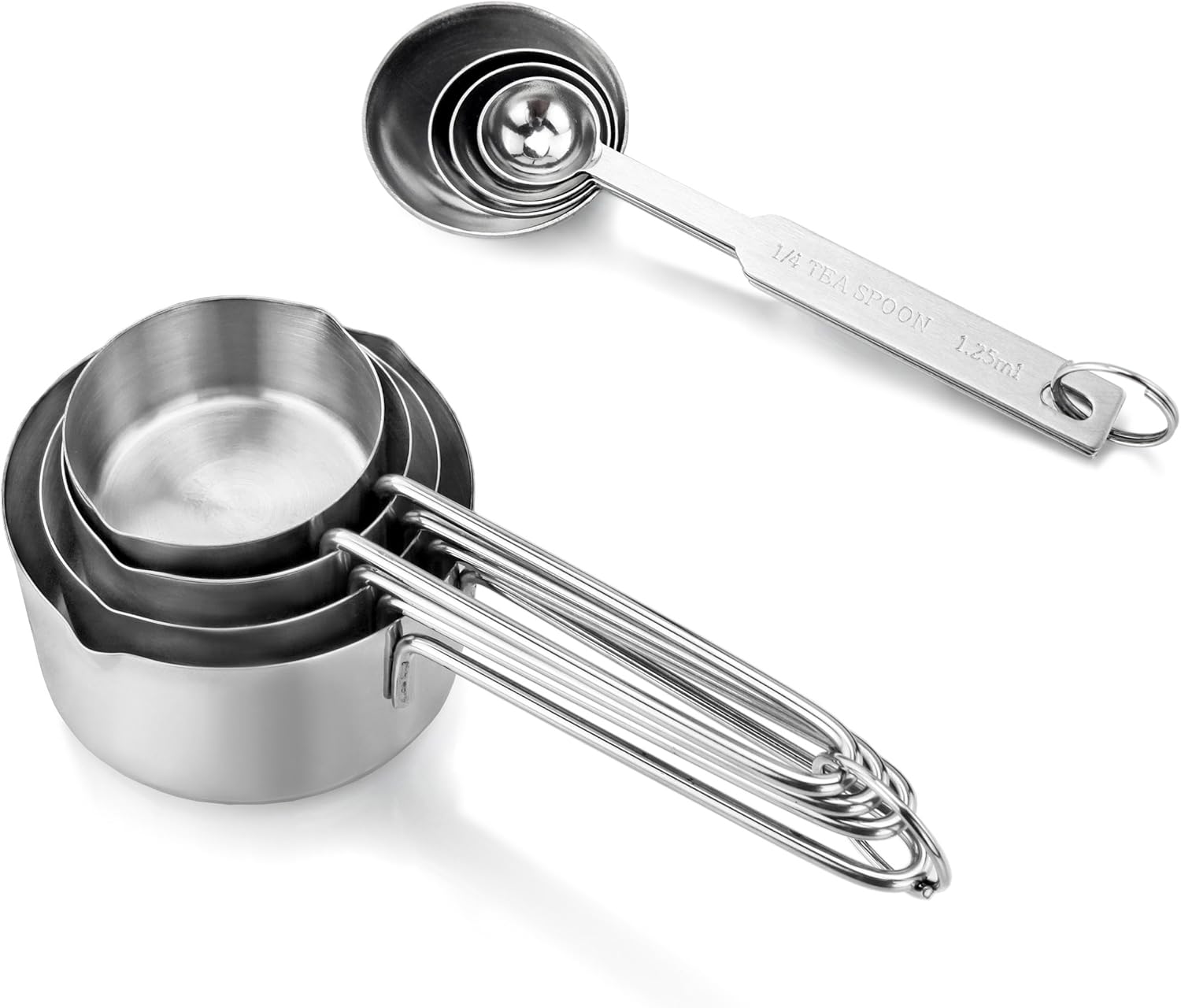42917 Stainless Steel Measuring Cups and Spoons Set, 8-Piece Metal Measuring Set for Baking, Cooking, Dry and Liquid