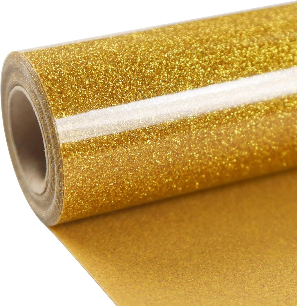 Glitter Gold HTV Vinyl - 12” x 20 Ft Glitter Heat Transfer Vinyl Rolls, Iron on Vinyl for DIY Design