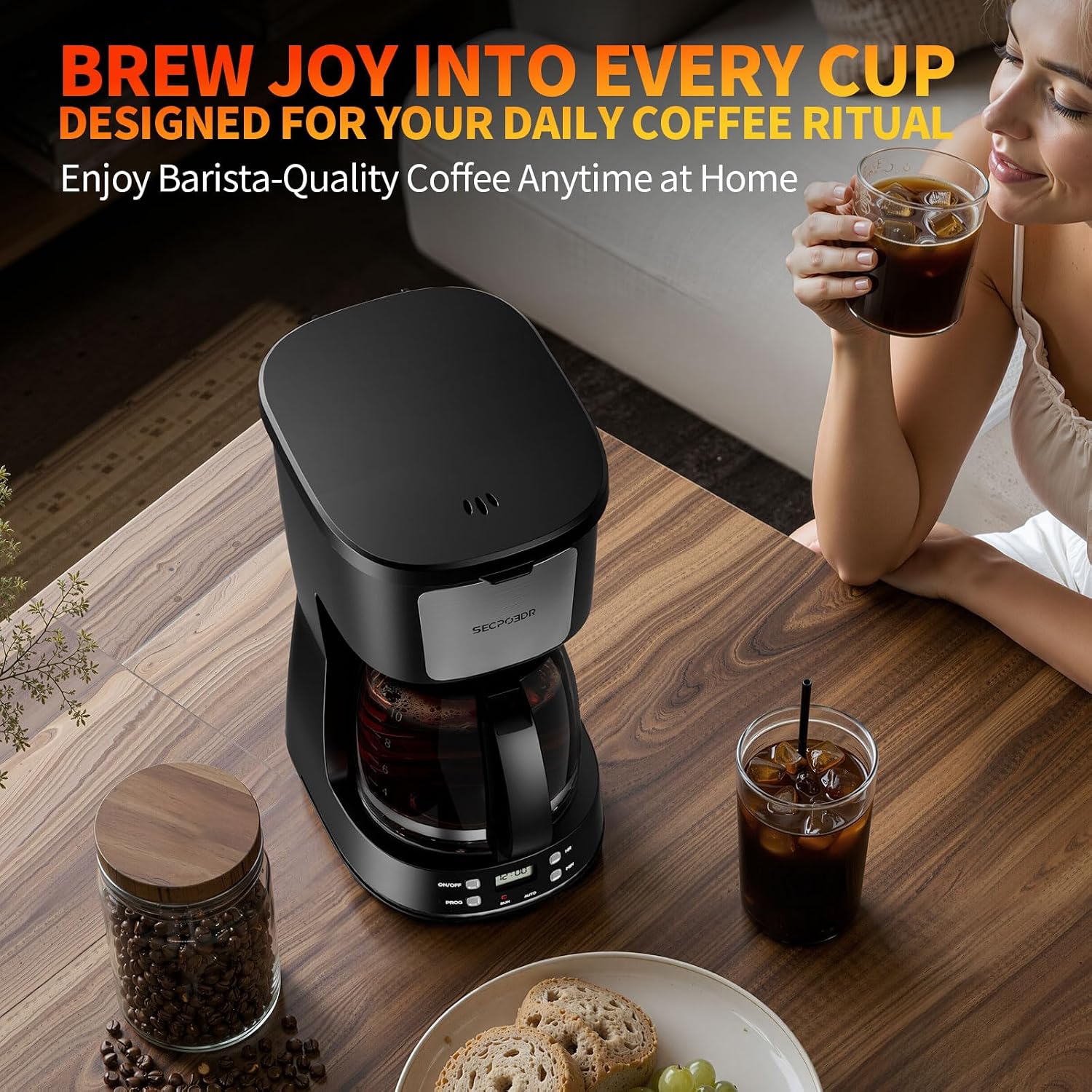 12 Cup Programmable Drip Coffee Maker, Auto Brew Coffee Machine | Keep Warm Plate,Removable Filter Basket,Auto