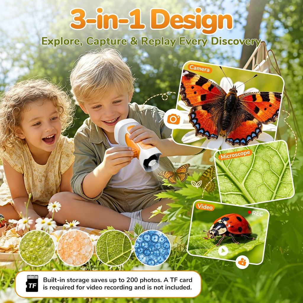 1000X Handheld Digital Microscope for Kids with 2.4" IPS Screen (Orange) | Portable Educational STEM Microscope Toy