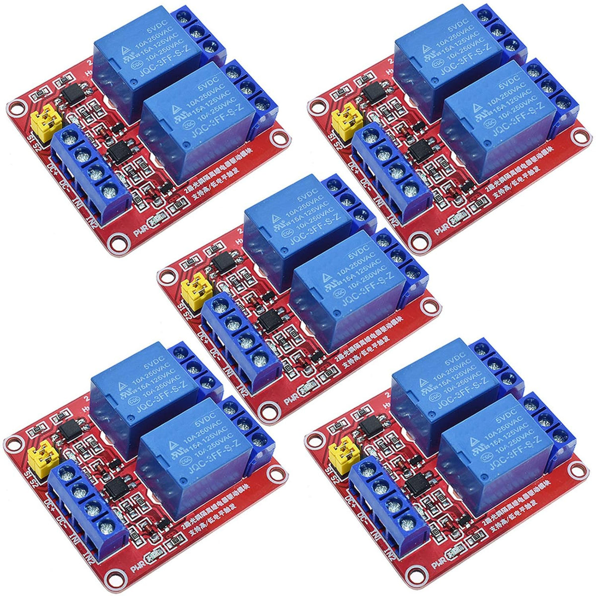 5PCS 5V 2 Channel Relay with Optocoupler High/Low Level Trigger