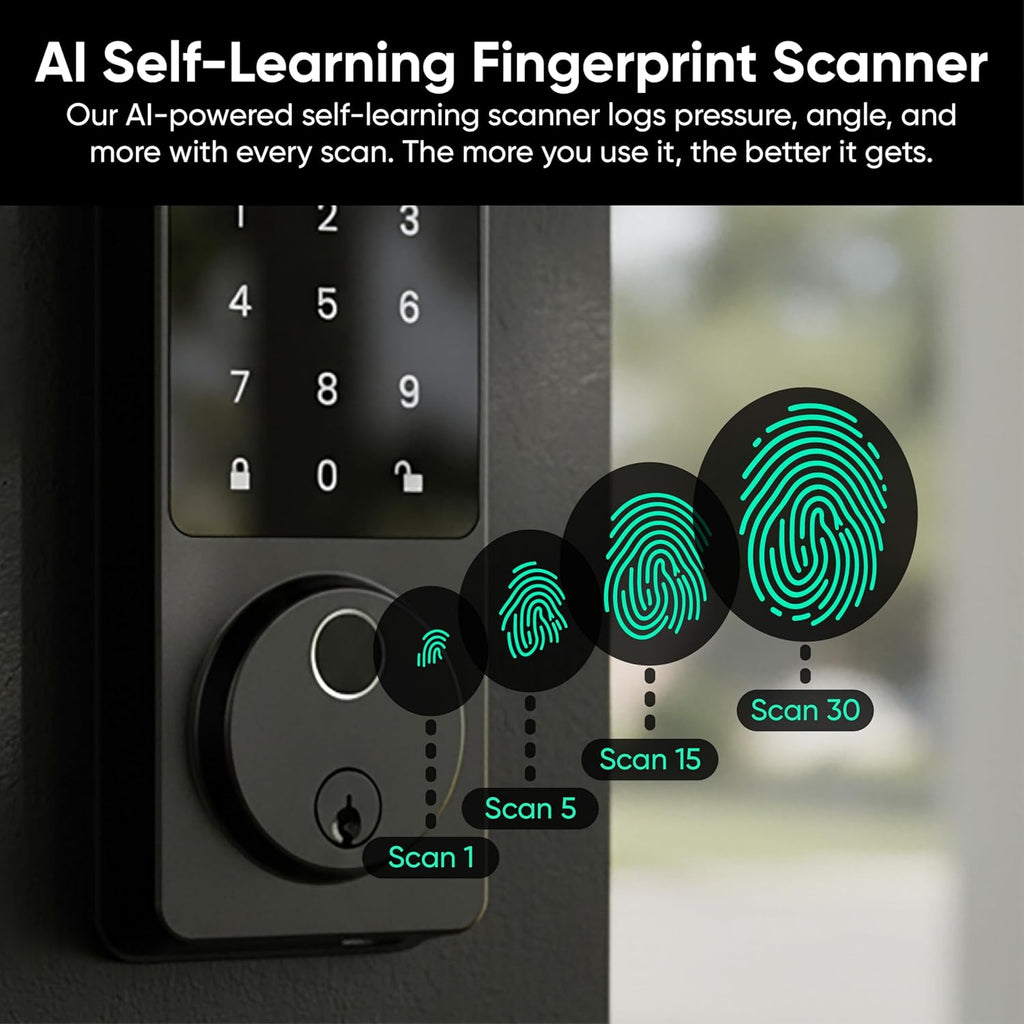 Auto-Lock Bolt v2, Fingerprint Keyless Entry Smart Lock, AI Learning Scanner with Wi-Fi Front Door Lock Deadbolt