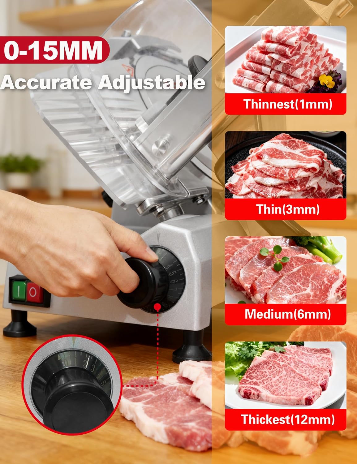 Electric Meat Slicer 10 Inch 300W Semi Auto Adjustable 0-15mm