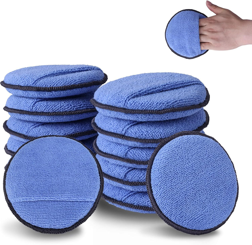 12-Pack Car Wax Applicator Pads with Finger Pocket, Microfiber Pad | Soft Foam Polishing Pads for Car Detailing &