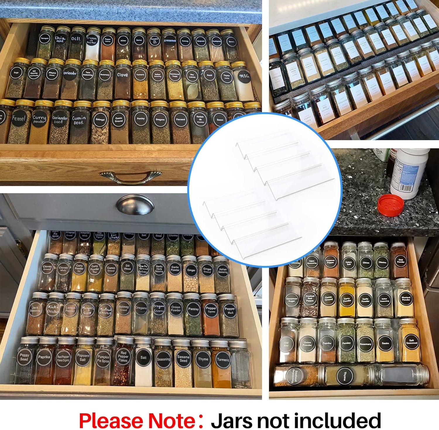 Clear Acrylic Spice Drawer Organizer, 4 Tier- 2 Set Expandable From 13" to 26" Drawer Seasoning Organizer, Kitchen