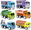 6 Diecast Trucks Toy Vehicle Set, Pull Back Cars with Movable Parts | Die-cast Mental Details, Mini Pull Back Toy