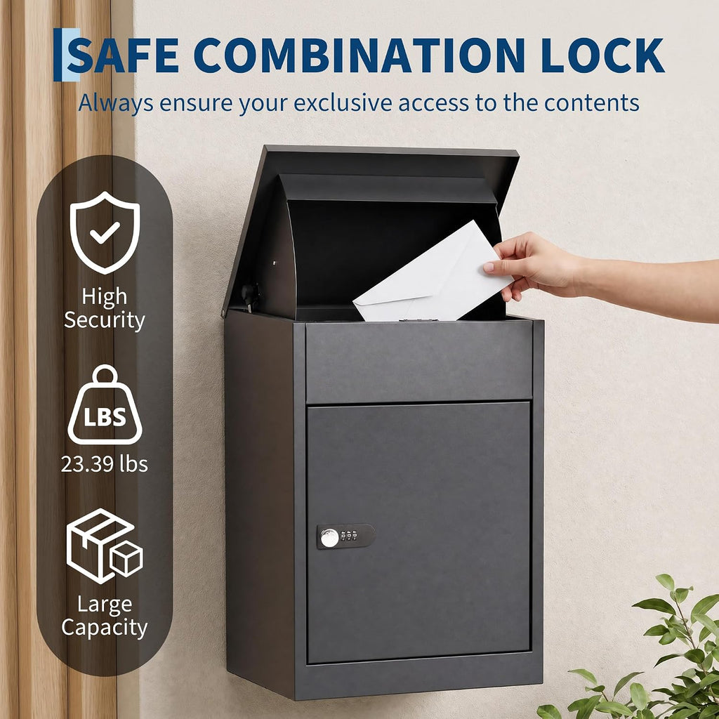 Package Delivery Box - Lockable Weatherproof Steel Parcel Drop Box | Anti-Theft Baffle Plate Porch Pirate Proof