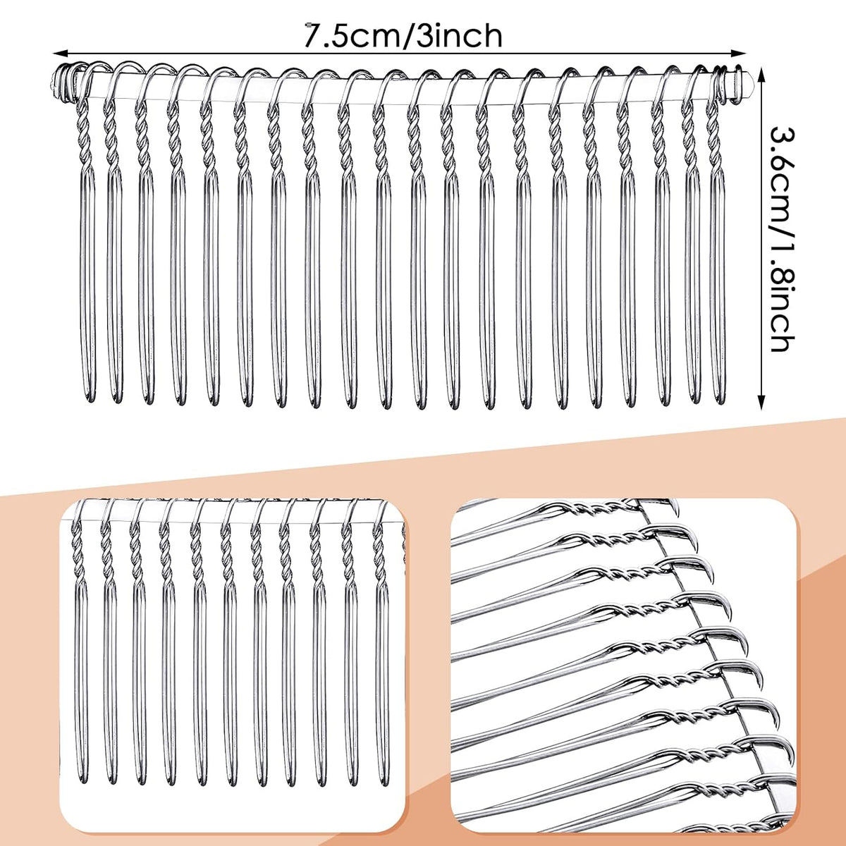5 Pcs Metal Hair Comb for Veil 20 Teeth, White