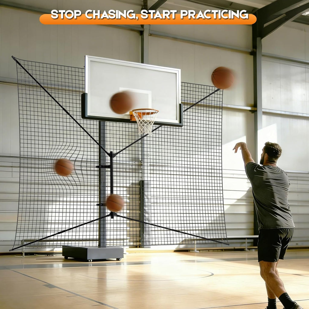 Basketball Rebounder Net, Heavy-Duty Steel Frame Basketball Return Net Catcher Backstop Nets Basketball Return