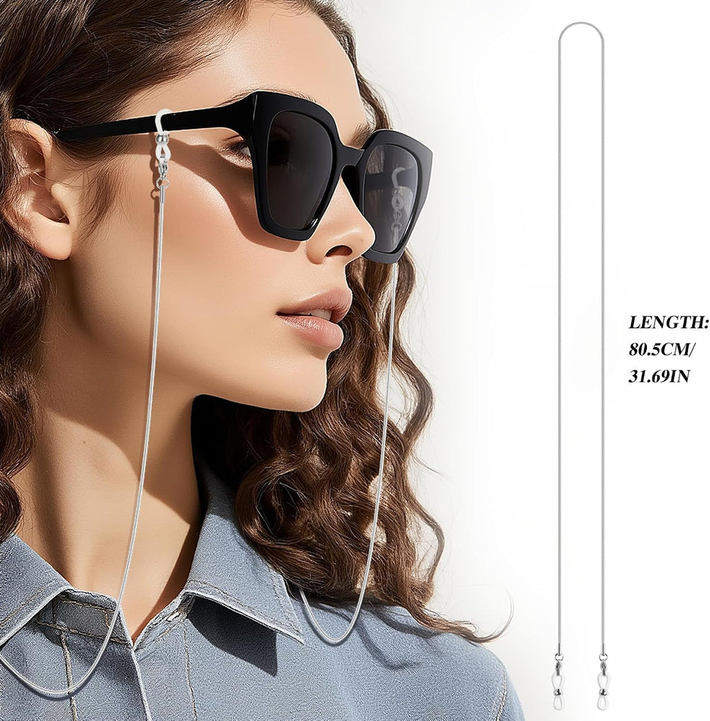 Glasses Chain for Women 75cm - Stainless Steel Eyeglass Holder with Anti-Slip Silicone Tips