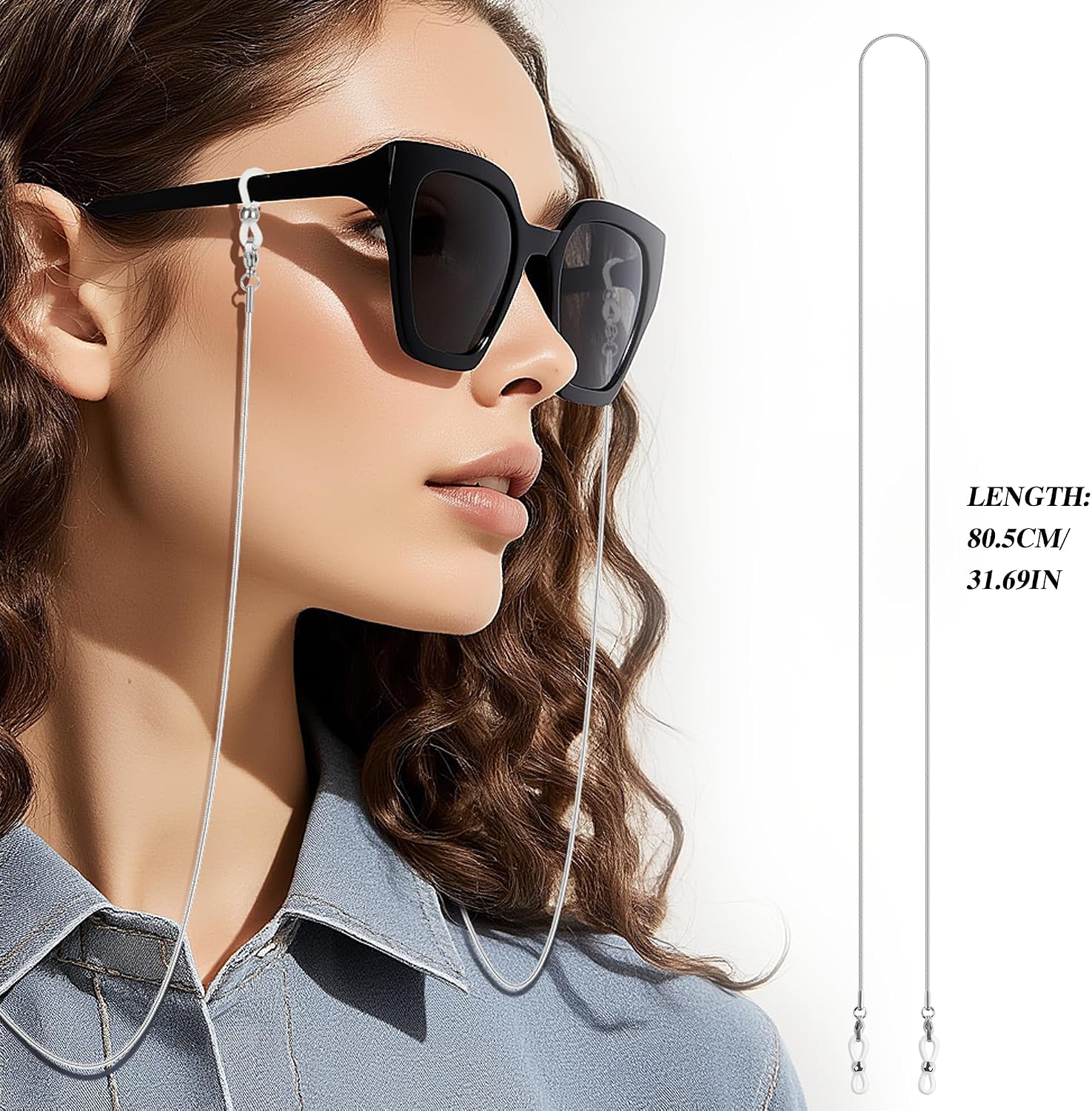 Glasses Chain for Women 75cm - Stainless Steel Eyeglass Holder with Anti-Slip Silicone Tips