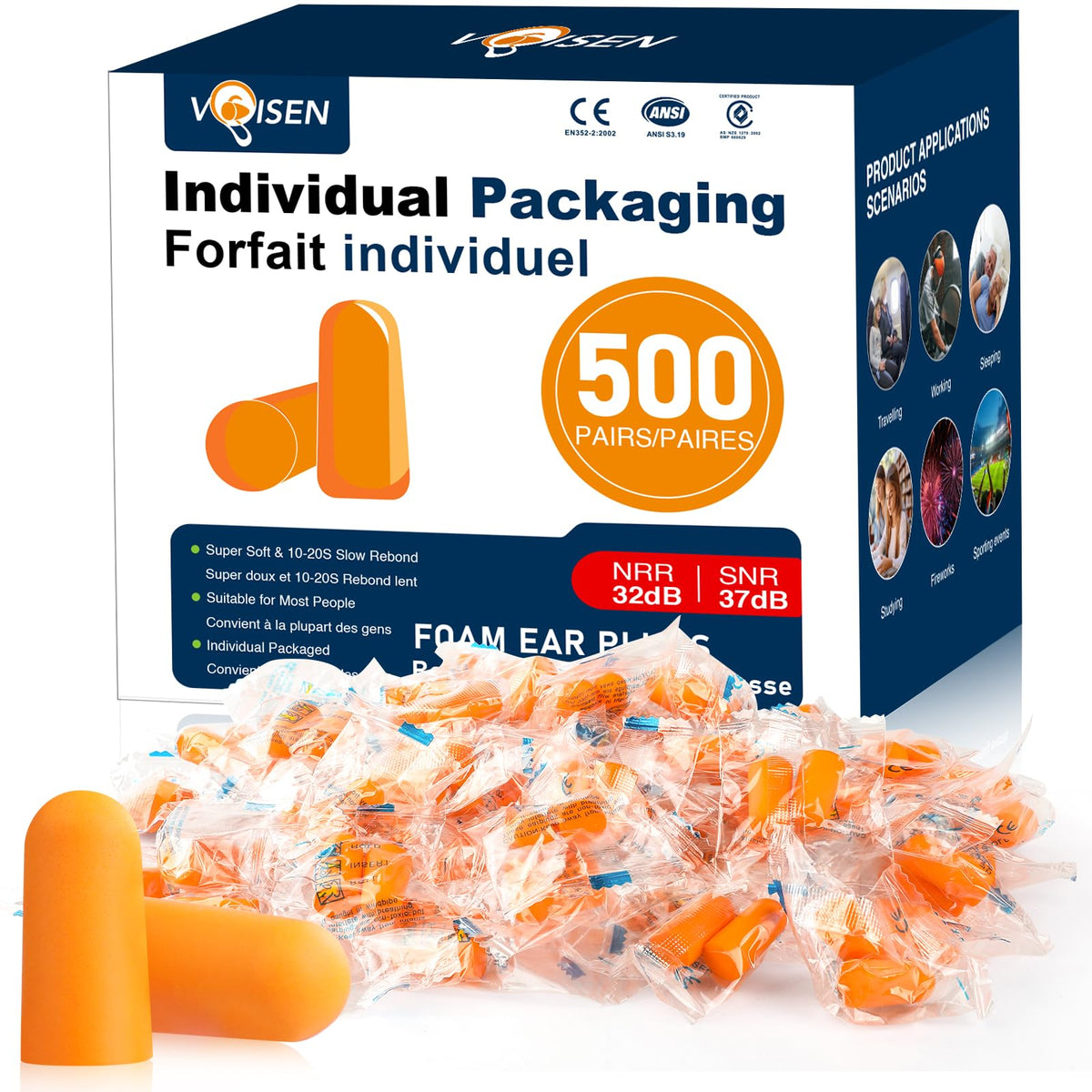 Ear Plugs, 500 Pairs Ear Plugs for Sleeping
