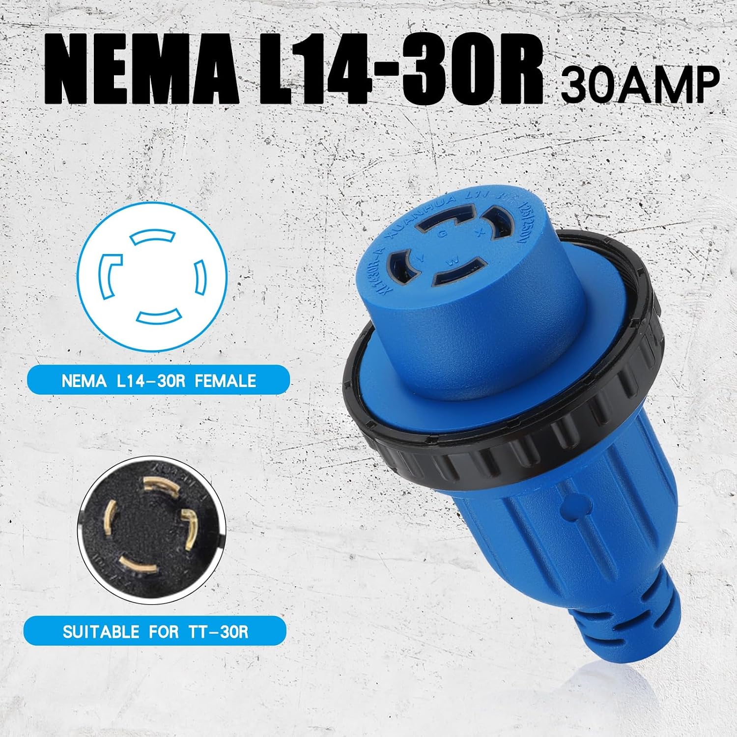 15 ft NEMA TT-30P to L14-30R Generator Transfer Switch Adapter | 30 Amp TT-30P Male to L14-30R Female with Locking