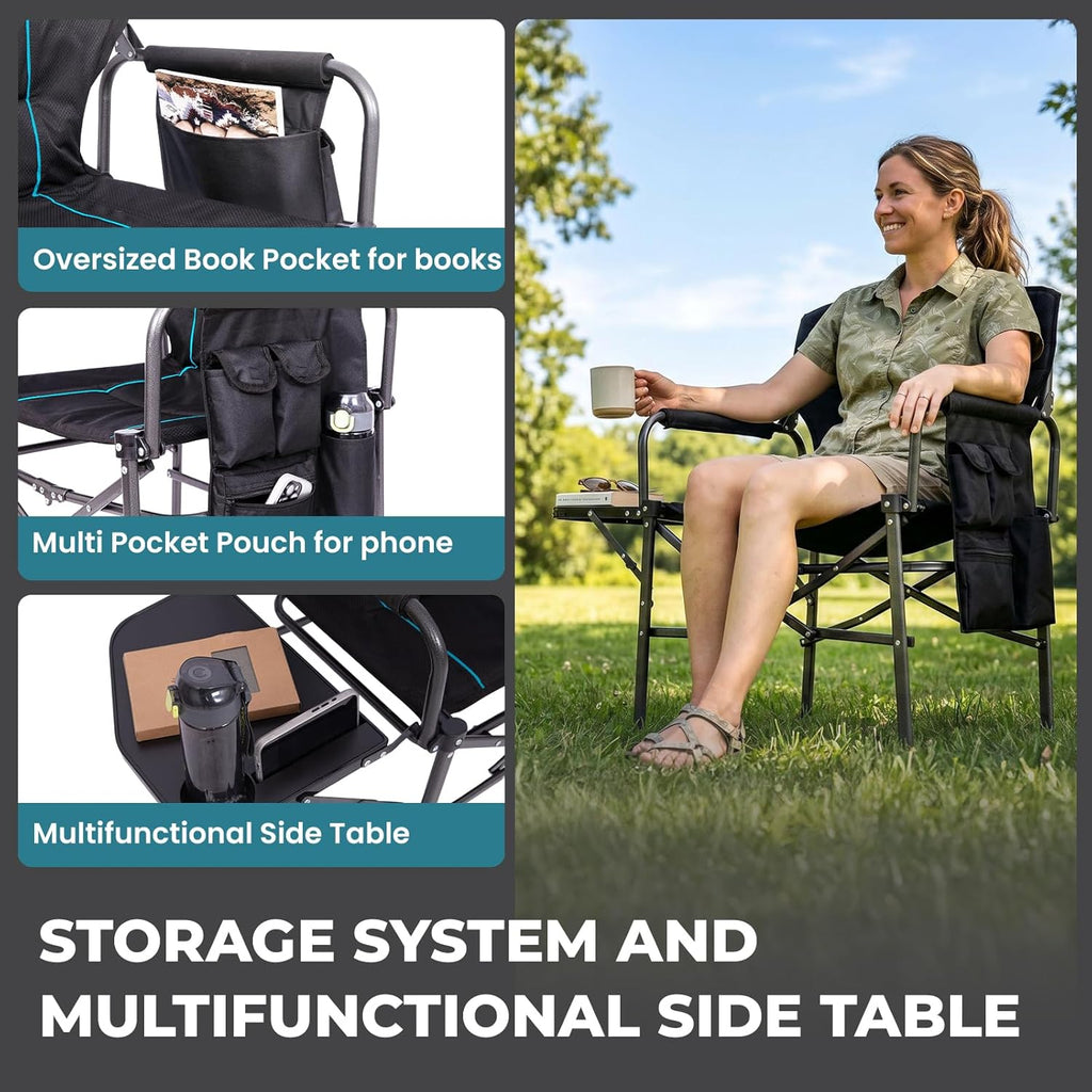 Oversized Folding Chairs for Outside, Fully Padded Camping Director Chair for Adults, Support 450lbs Portable lawn