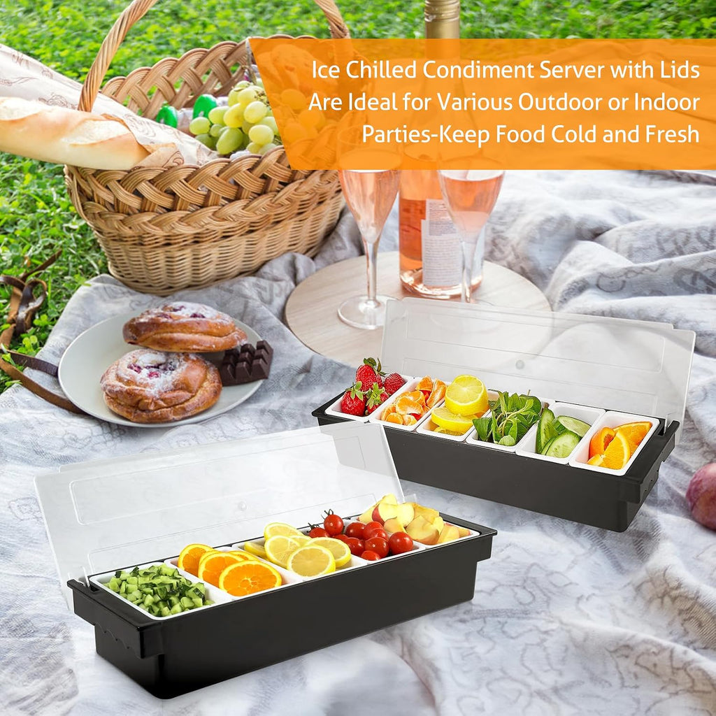 Ice Chilled Condiment Caddy with 5 Removable Trays and Lids