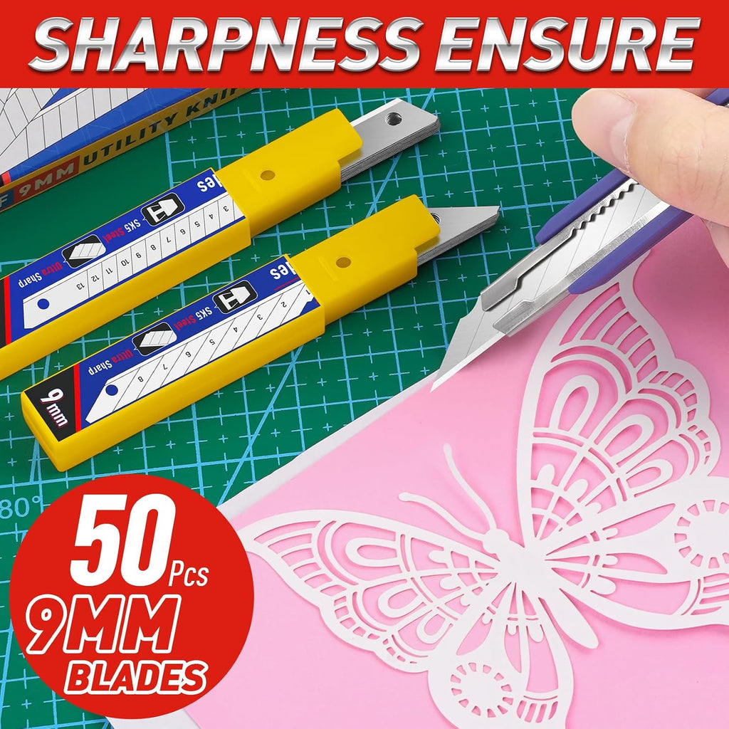 50 Pack Utility Knife Blades, 9mm Snap Off Blades (30°)