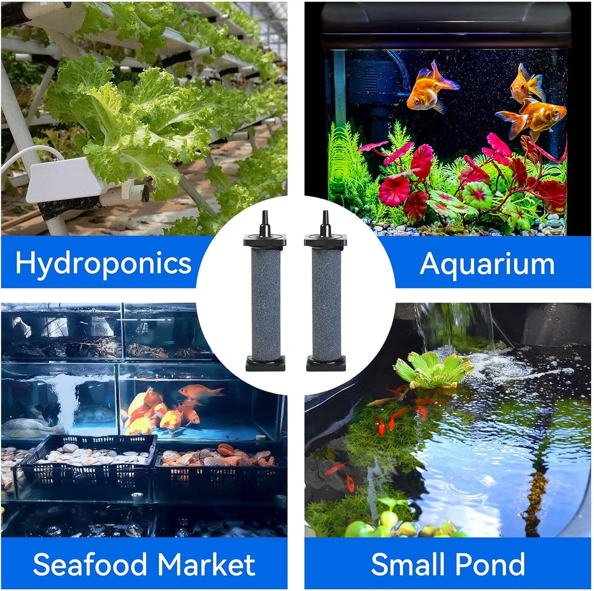 Aquarium 5 inch Air Stone Cylindrical 2 Pack, Large Airstone, Aerator Bubble Diffuser, Air Pump Accessories for