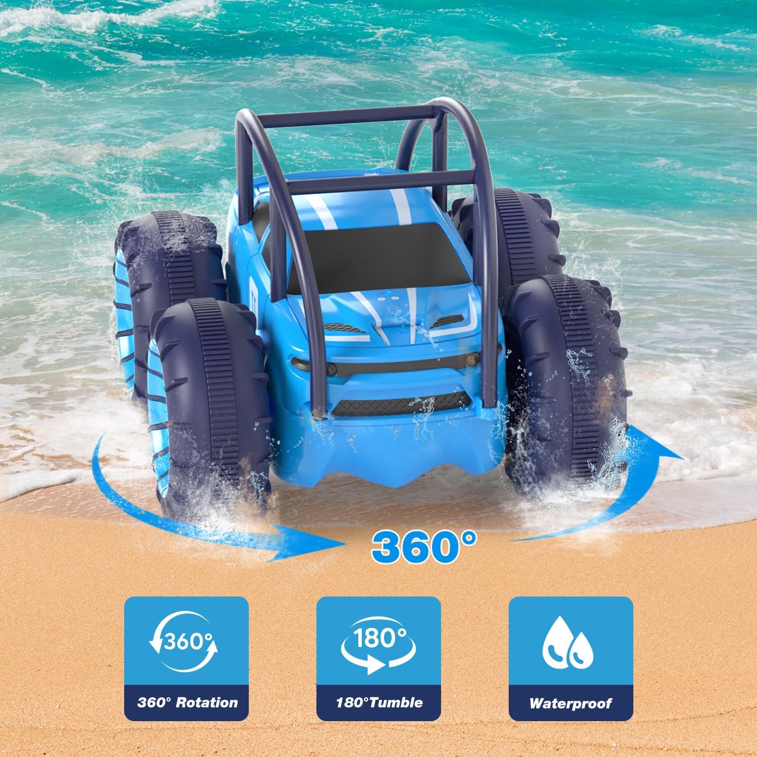 Amphibious Remote Control Car,Rechargeable RC Cars Toy 360° Flips Rotation Stunt Crawler 15KM/H 4WD All Terrain