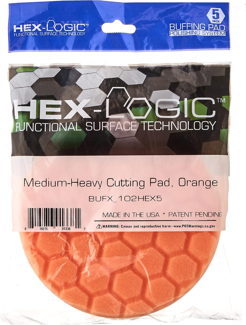 Hex-Logic Medium-Heavy Cutting Foam Pad, Orange, 5.5 inch | Medium-heavy, for paint correction and defect removal on