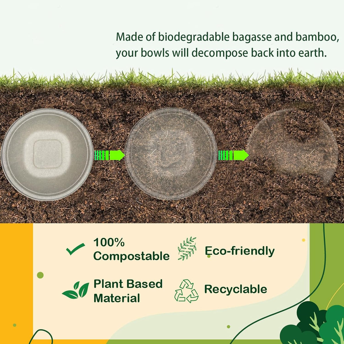 Disposable Bowls 24 Oz [50 Pack] - Compostable Bowls, Heavy Duty Paper Bowls Microwave Safe BPA-Free Eco Dinnerware