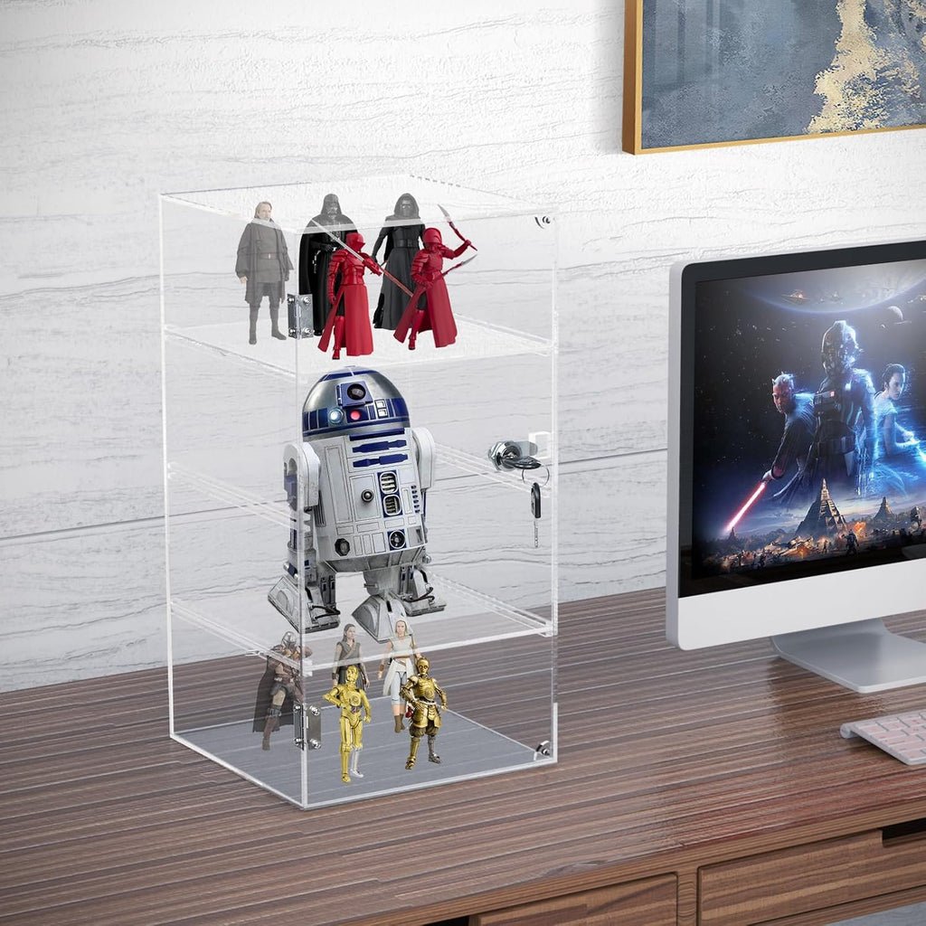 4 Shelf Acrylic Display Case with Lock Key, Clear Locking Display Case Showcase Cabinet with Removable Shelves - Safe