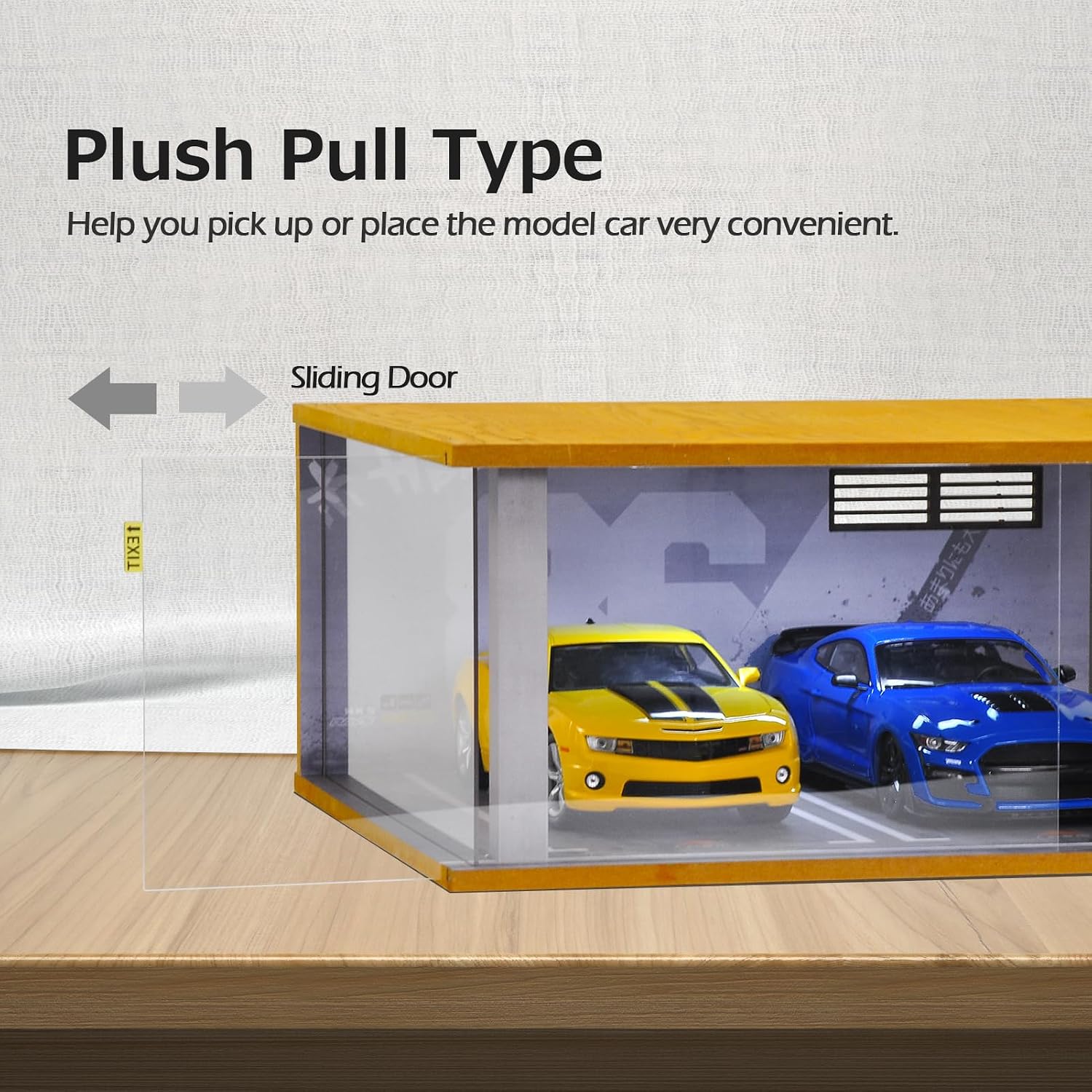 1/18 Scale Wooden Car Garage Display Case Garage Model | 2 Parking Spaces 1/18 Scale LED Light Feature Wooden Garage
