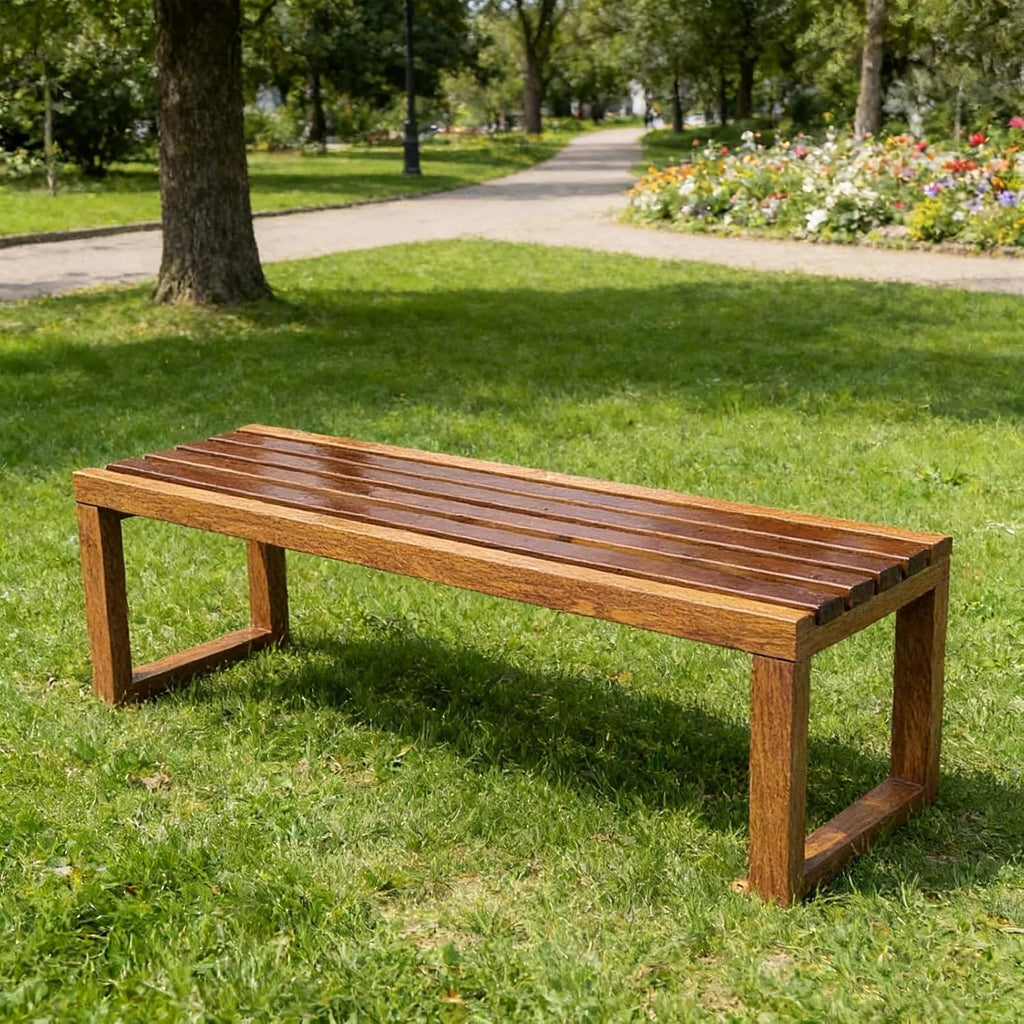 Metal Outdoor Bench, Park Bench, Galvanized Sheet Frame, Solid Wood Chair Seat, Suitable for Gardens, Patios