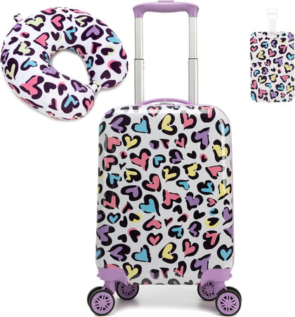 Kid's Luggage Set 2 Piece Suitcase Set Hardside Luggage with Spinner Wheels Girls Carry on Toddler Travel Rolling